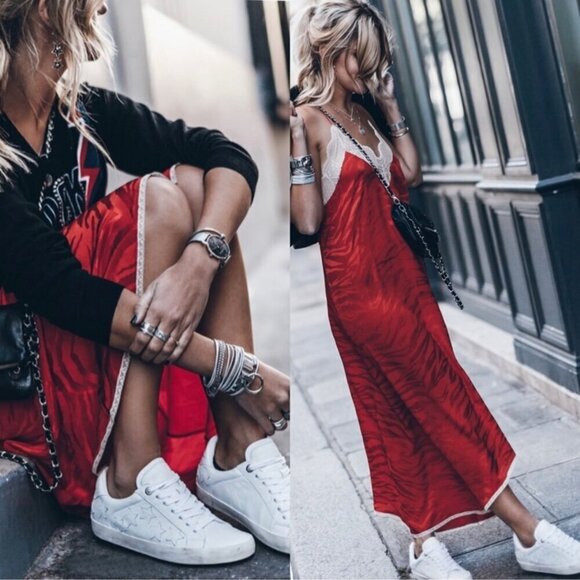 Zadig & Voltaire Leather Distressed Star Applique Lace Up Sneakers White 38 / 7 - Picture 12 of 13